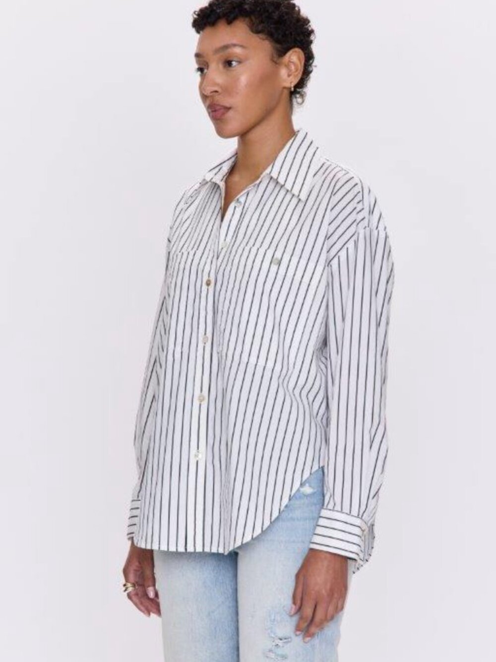 Pistola Samantha Oversized Button Up in Noir Le Blanc Stripe S